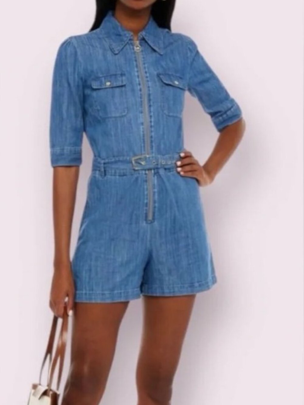NWT Michael Kors Denim Utility Romper Dress Size 6 Belted‎ Zip Front